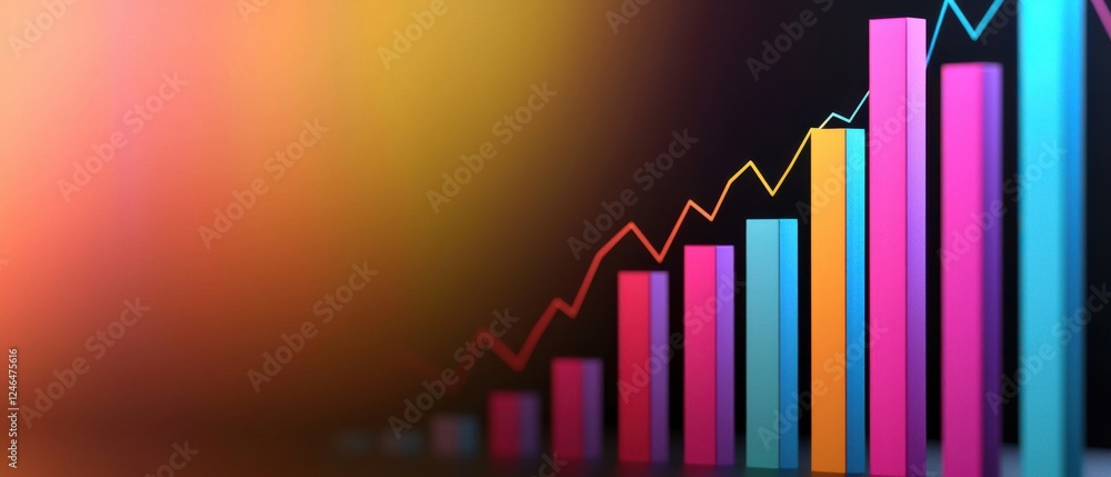 Poster a colorful bar graph illustrates increasing data trends against a vibrant gradient background.