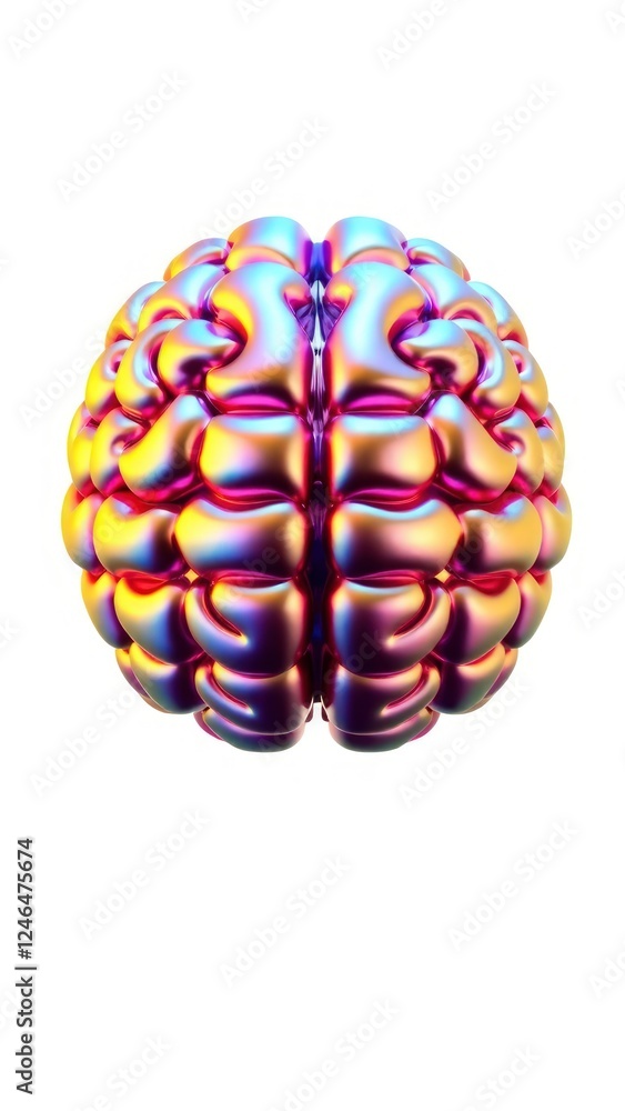 Poster iridescent 3d brain icon in gradient colors. ideal for representing knowledge, intelligence, and cre