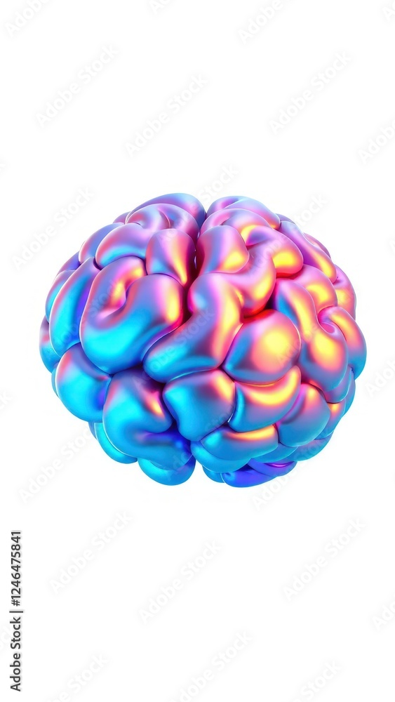 Poster iridescent 3d brain icon in gradient colors. ideal for representing knowledge, intelligence, and cre