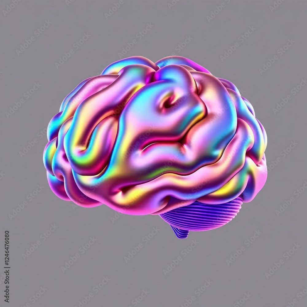 Poster iridescent 3d brain icon in gradient colors. ideal for representing knowledge, intelligence, and cre