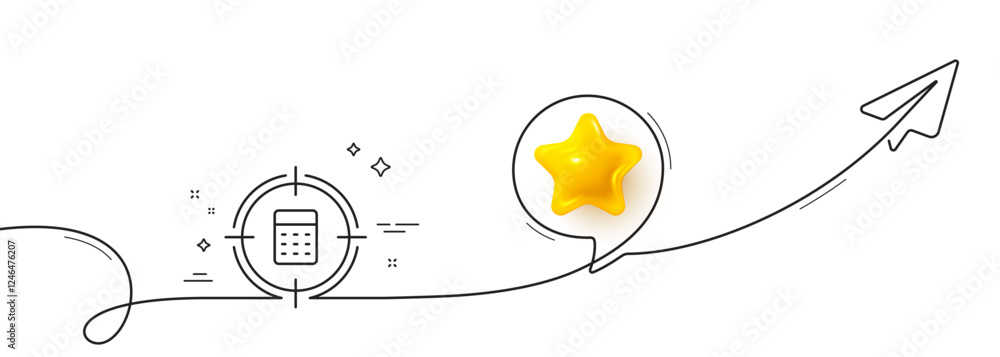 Poster calculator in target line icon. continuous line with share plane. accounting or audit sign. calculat