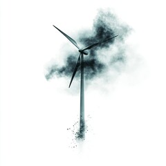 Stormy Skies Over Wind Turbine, modern renewable energy concept, vibrant contrast, dynamic illustration, emphasizes sustainability and resilience