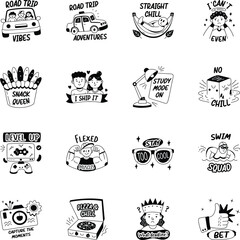 Bundle of Glyph Style Teenage Lifestyle Stickers 
