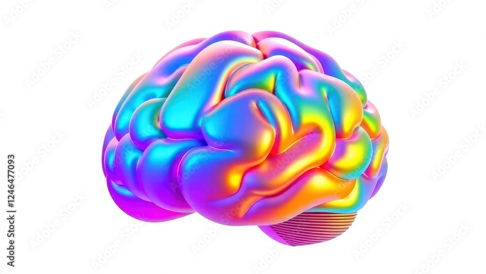 Poster iridescent 3d brain icon in gradient colors. ideal for representing knowledge, intelligence, and cre