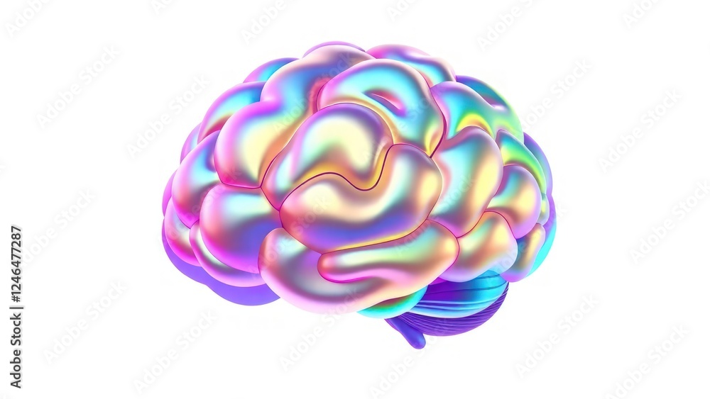 Poster iridescent 3d brain icon in gradient colors. ideal for representing knowledge, intelligence, and cre