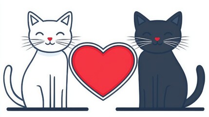 Fototapeta premium Two Cats In Love A Heartfelt Valentine Illustration