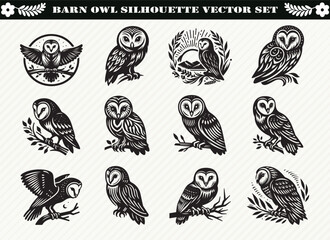Barn Owl Silhouette Vector Set: 12 Designs for Nature-Inspired Crafts