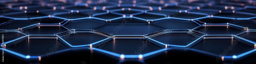 Poster abstract futuristic technology background with glowing blue hexagon network, 3d rendering
