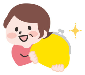 がま口財布を持ったシニア女性