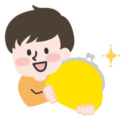 がま口財布を持った男性