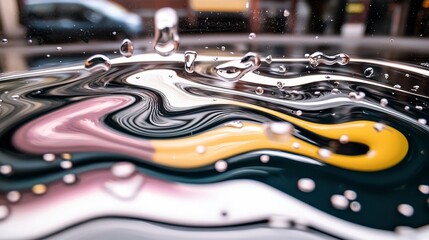 Colorful Water Splash with Droplets and Swirling Patterns