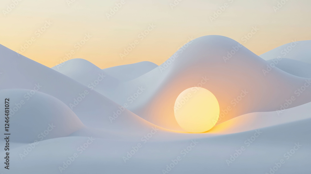 Poster serene 3d abstract scene with soft lighting and flowing shapes in calm color tones