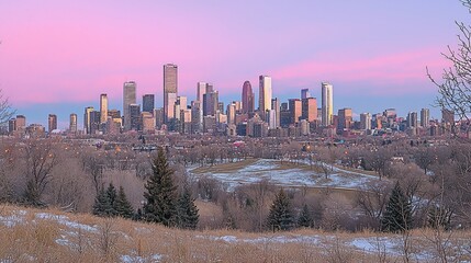 Fototapeta premium Winter sunset cityscape view from park hill