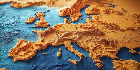 Fototapeta premium A map of Europe with the entire continent made from orange sand