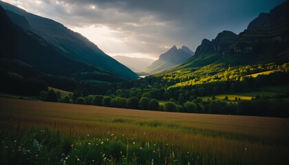 Dramatic Mountain Valley with Approaching Storm