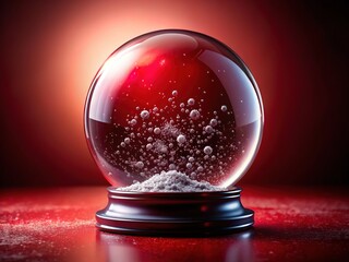 AI-generated crystal ball, red background, snowflake silhouette.