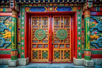 Obraz premium AI-generated Asian design: Chinese door, mystical portal.