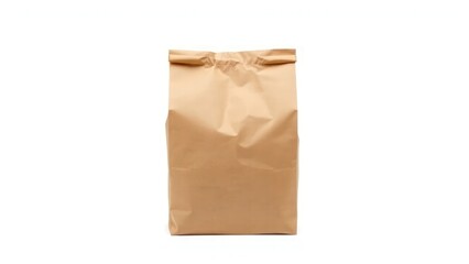 Brown paper lunch bag. This simple and eco-friendly bag is perfect for packing lunches and snacks. Isolated on white background.