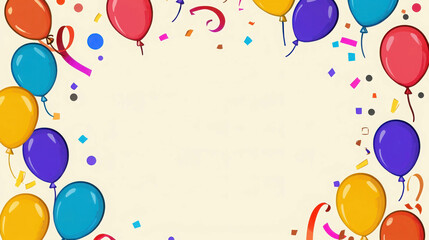 Festive New Year Banner Design with Colorful Balloons and Confetti on Flat Background