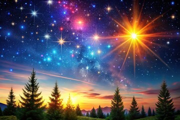 A celestial Christmas night, abundant stars ablaze.