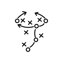Sports tactics and strategy. Scheme of movement of team player. Combination of crosses