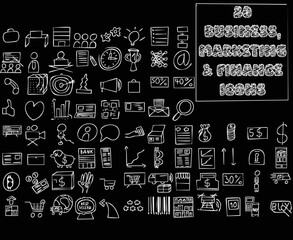 80 White Chalk Business, Marketing and Finance Icons - Black Background