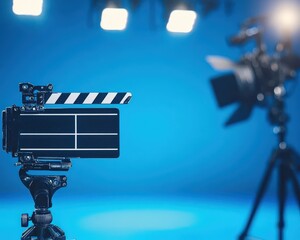 A close-up view of a clapperboard snapping shut on a film set.