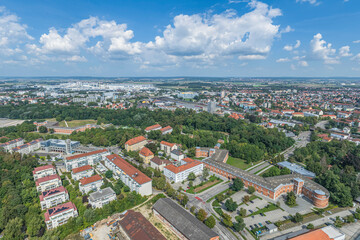 Ausblick auf Ingolstadt an der Donau rund um das Schloss im östlichen Stadtzentrum