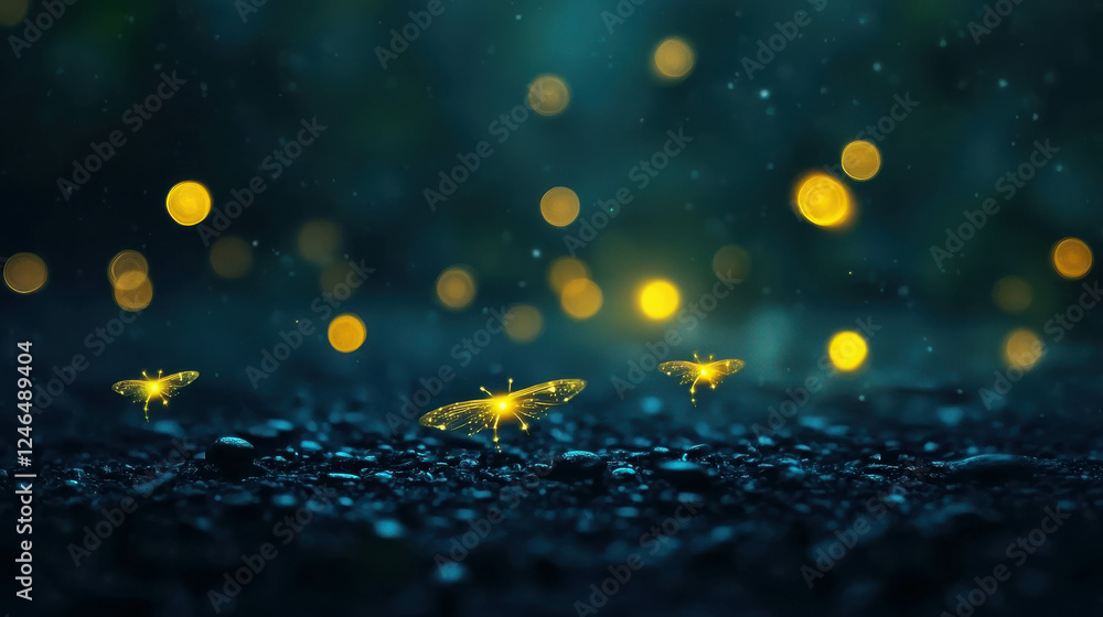 Aufkleber luminescent floating particles resembling fireflies in a magical evening scene