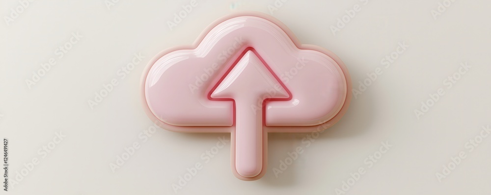 Poster pink cloud upload icon digital data storage technology modern 3d render
