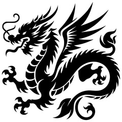 Black Dragon Illustration: A powerful and majestic black dragon with intricate details,  spread its wings in a ferocious stance.