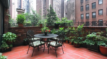 Fototapeta premium Urban Oasis Serene Rooftop Garden with City View