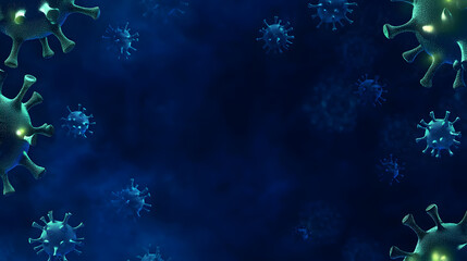 Blue background with floating viruses
