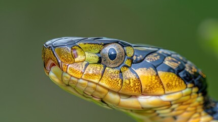 Obraz premium Close-up of a vibrant snake's head showcasing intricate scales and vivid colors in nature