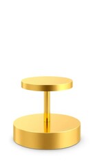 A two-tier gold pedestal stand designed for product display, featuring a sleek and modern finish. Isolated on white background.