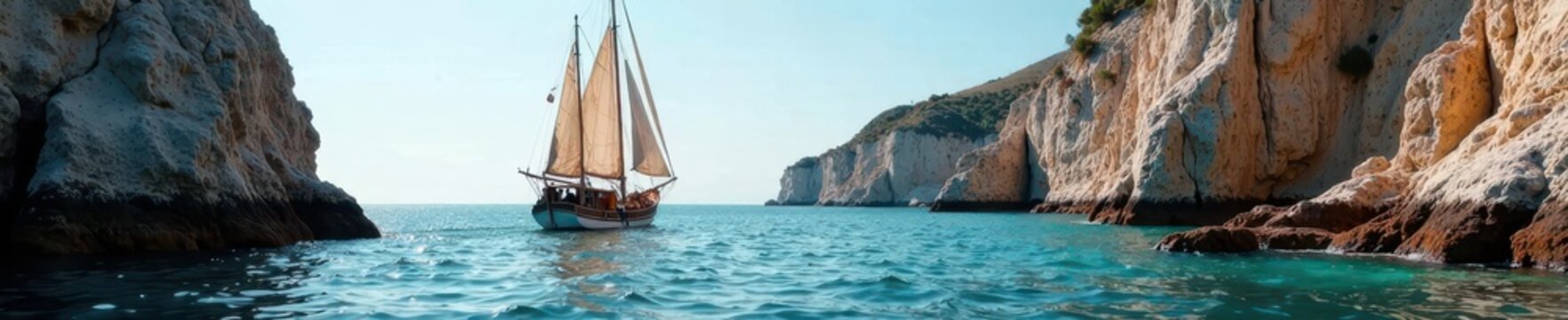 Un barco a vela en medio de rocas mojadas con textura rugosa, weathered rocks, waterfront scenes