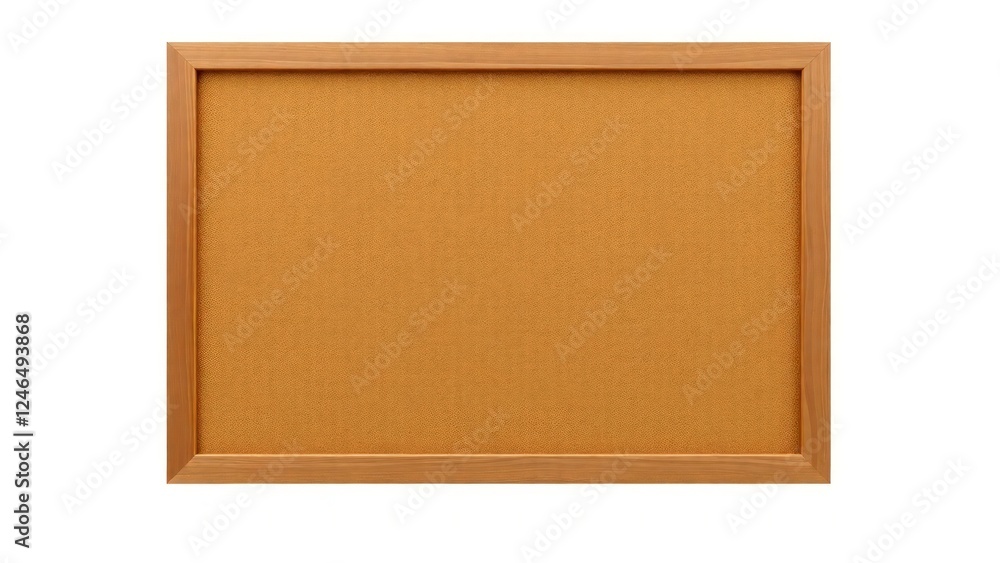 Poster rectangular cork bulletin board with wooden frame. the board is displayed against a white background