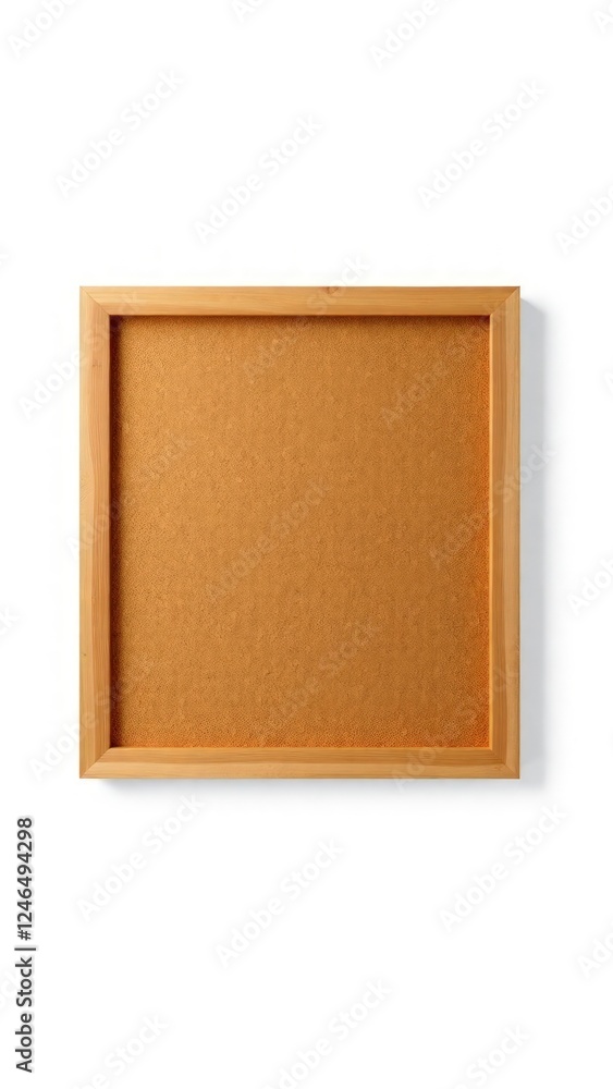 Poster rectangular cork bulletin board with wooden frame. the board is displayed against a white background
