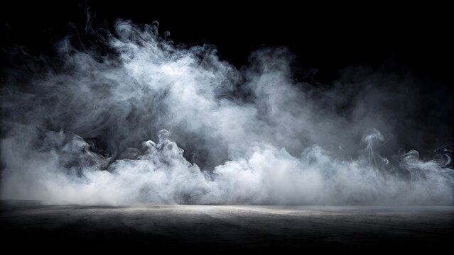 Realistic smoky fog effect rising from the ground with a black background