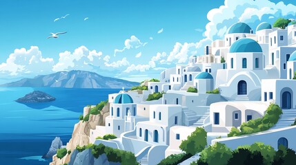 Fototapeta premium Mediterranean Island Paradise: A Picturesque Village on a Cliffside