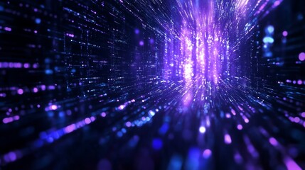 Obraz premium A high-tech abstract background in shades of blue and purple. Background of dynamic particles and waves flowing in technology motion.