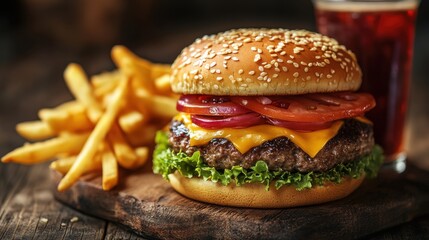 Realistic hamburger with cheese tomato lettuce and junk food advertising mockups photography