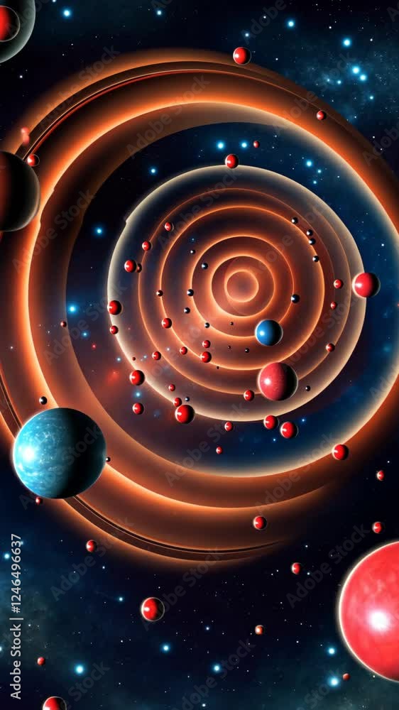 Poster A colorful image of a galaxy with many planets and stars. The planets are in different sizes and colors, and they are scattered throughout the galaxy