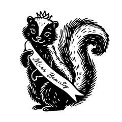 beautiful skunk wearing a crown and a miss beauty sash funny sketch
