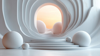 Futuristic Minimalist Architecture with Organic Curves and Soft Lighting