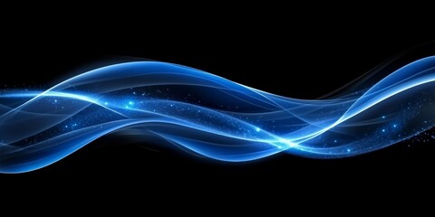 Obraz premium Abstract Blue Flowing Lines, Network Connections With Luminous Dots On Dark Background
