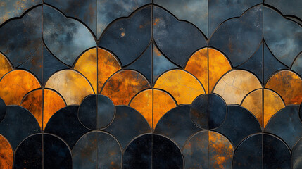 Elegant Abstract Geometric Pattern with Gold and Blue Tones