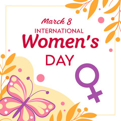 Women's Day Greeting Card stock illustration. 8 March day of Women. Womens day vector illustration.	

