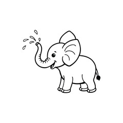 Cute Elephant Sprinkling Water - Coloring Page coloring page for kids. KDP