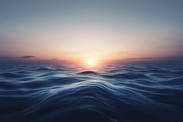 Fototapeta premium Sunset over calm ocean waters creates a serene atmosphere with vibrant colors on the horizon